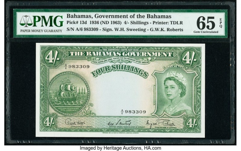 Bahamas Bahamas Government 4 Shillings 1936 (ND 1963) Pick 13d PMG Gem Uncircula...