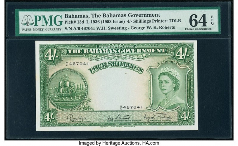 Bahamas Bahamas Government 4 Shillings 1936 (ND 1953) Pick 13d PMG Choice Uncirc...