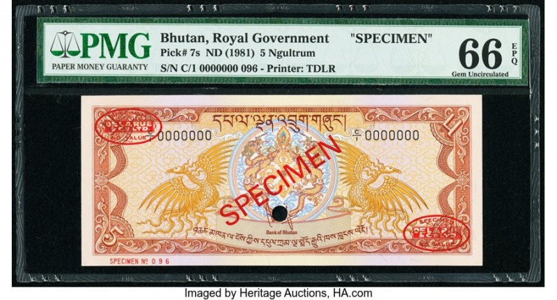 Bhutan Royal Government 5 Ngultrum ND (1981) Pick 7s Specimen PMG Gem Uncirculat...