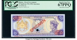 Bhutan Royal Government 10 Ngultrum ND (1981) Pick 8s Specimen PCGS Superb Gem New 67PPQ. Red Specimen & TDLR overprints; one POC.

HID09801242017

© ...