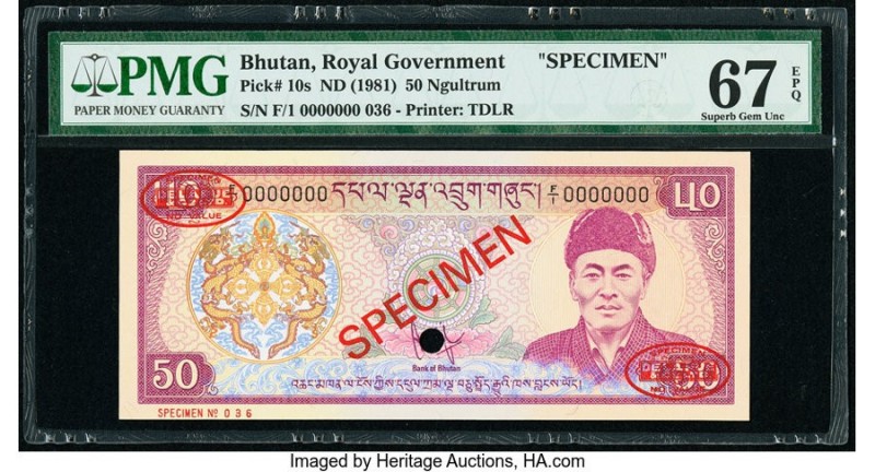 Bhutan Royal Government 50 Ngultrum ND (1981) Pick 10s Specimen PMG Superb Gem U...