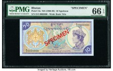 Bhutan Royal Monetary Authority 10 Ngultrum ND (1986-92) Pick 15s Specimen PMG Gem Uncirculated 66 EPQ. Red Specimen overprints.

HID09801242017

© 20...