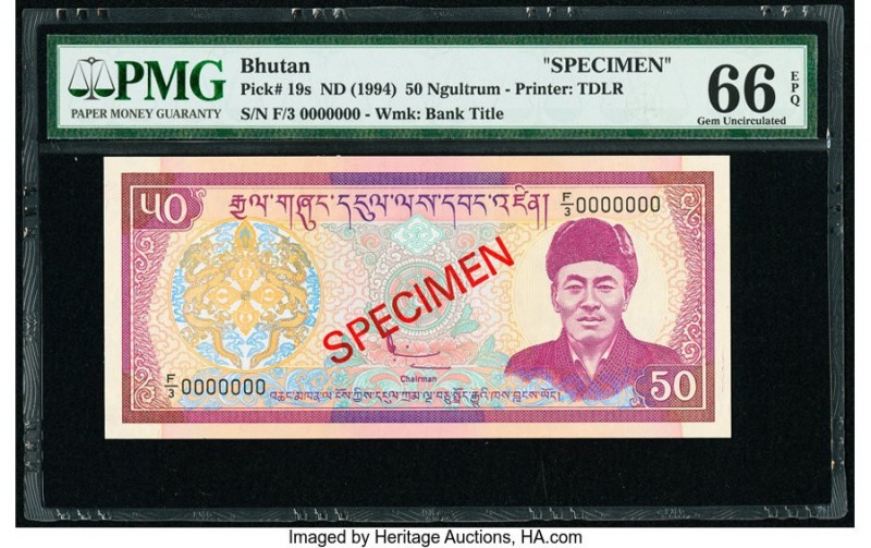 Bhutan Royal Monetary Authority 50 Ngultrum ND (1994) Pick 19s Specimen PMG Gem ...