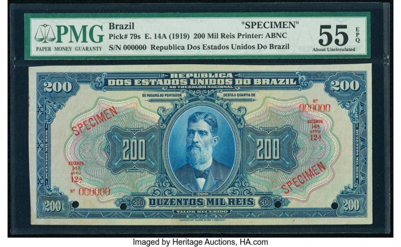 Brazil Thesouro Nacional 200 Mil Reis 1919 Pick 79s Specimen PMG About Uncircula...