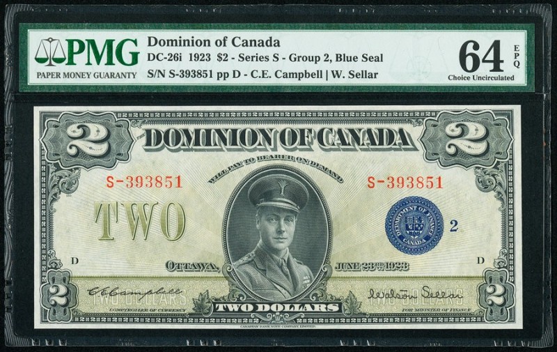 Canada Dominion of Canada $2 23.6.1923 DC-26i PMG Choice Uncirculated 64 EPQ. 

...