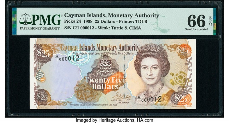 Low Serial Number 12 Cayman Islands Monetary Authority 25 Dollars 1998 Pick 24 P...