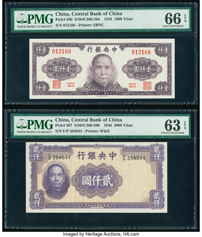 China Central Bank of China 1000; 2000 Yuan 1945; 1946 Pick 290; 307 Two Example...