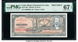 Cuba Banco Nacional de Cuba 10 Pesos 1958 Pick 88s Specimen PMG Superb Gem Unc 67 EPQ. Roulette Specimen punch; red Specimen overprint.

HID0980124201...