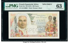 French Equatorial Africa Caisse Centrale de la France d'Outre-Mer 100 Francs ND (1947) Pick 24s Specimen PMG Choice Uncirculated 63. Perforated cancel...