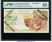 French Equatorial Africa Caisse Centrale de la France d'Outre-Mer 1000 Francs ND (1947) Pick 26s Specimen PMG About Uncirculated 55 EPQ. Perforated ca...