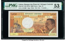 Gabon Banque des Etats de l'Afrique Centrale 5000 Francs ND (1974) Pick 4b PMG About Uncirculated 53. From the Brigadier General Donald D. McClanahan ...