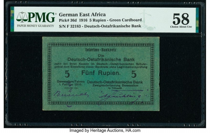 German East Africa Deutsch-Ostafrikanische Bank 5 Rupien 1.2.1916 Pick 36d PMG C...