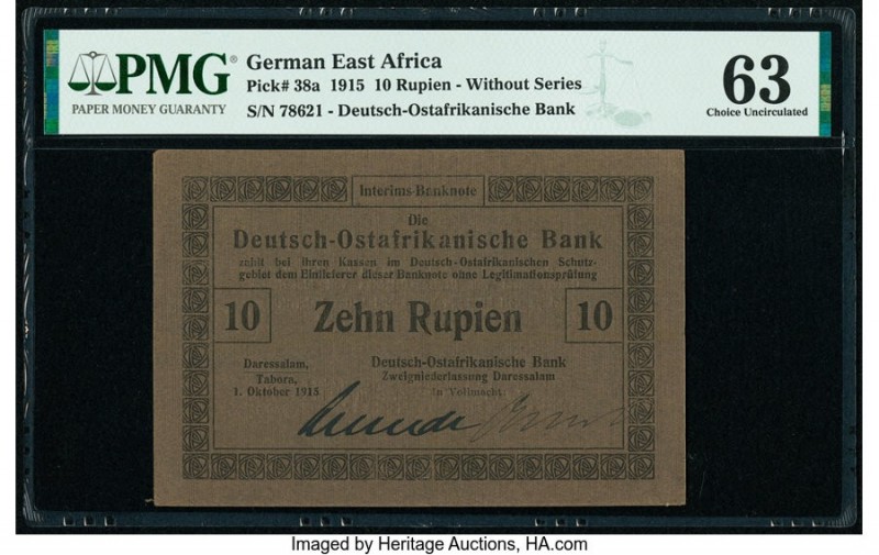 German East Africa Deutsch-Ostafrikanische Bank 10 Rupien 1.10.1915 Pick 38a PMG...