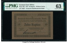German East Africa Deutsch-Ostafrikanische Bank 10 Rupien 1.10.1915 Pick 38a PMG Choice Uncirculated 63. Previously mounted. From the Brigadier Genera...