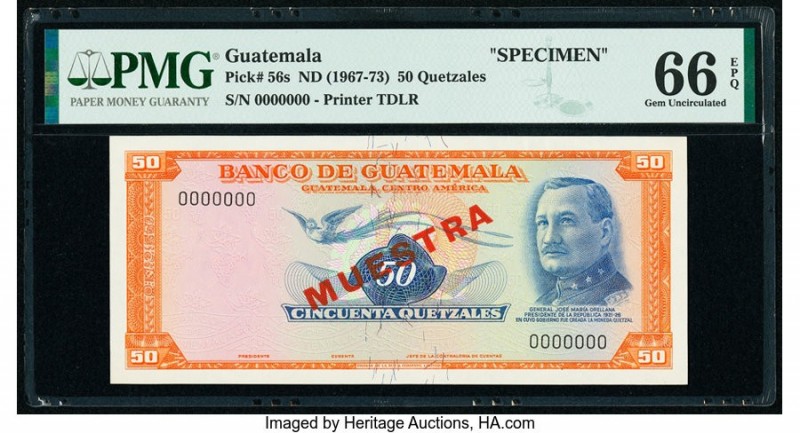 Guatemala Banco de Guatemala 50 Quetzales ND (1967-73) Pick 56s Specimen PMG Gem...