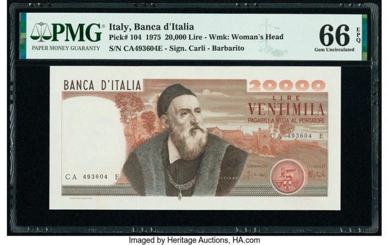 Italy Banco d'Italia 20,000 Lire 1975 Pick 104 PMG Gem Uncirculated 66 EPQ. From...