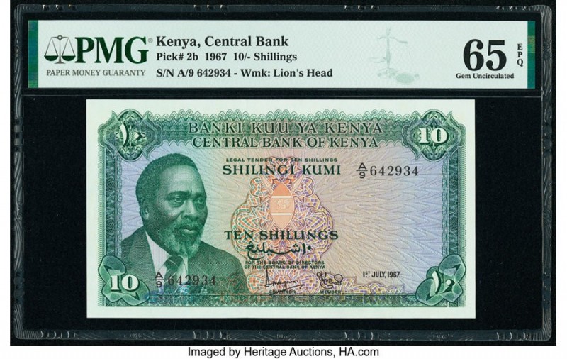 Kenya Central Bank of Kenya 10 Shillings 1.7.1967 Pick 2b PMG Gem Uncirculated 6...