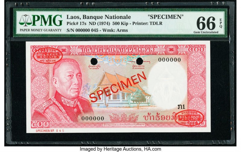 Lao Banque Nationale du Laos 500 Kip ND (1974) Pick 17s Specimen PMG Gem Uncircu...