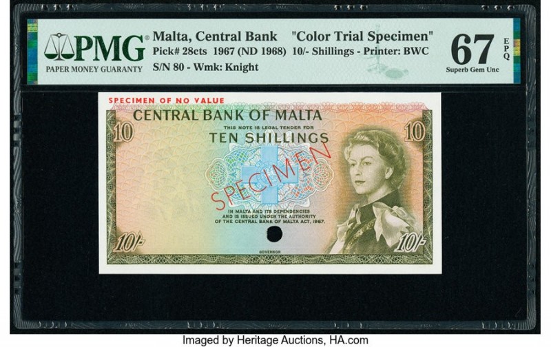 Malta Central Bank of Malta 10 Shillings 1967 (ND 1968) Pick 28cts Color Trial S...
