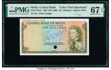 Malta Central Bank of Malta 10 Shillings 1967 (ND 1968) Pick 28cts Color Trial Specimen PMG Superb Gem Unc 67 EPQ. 

HID09801242017

© 2020 Heritage A...