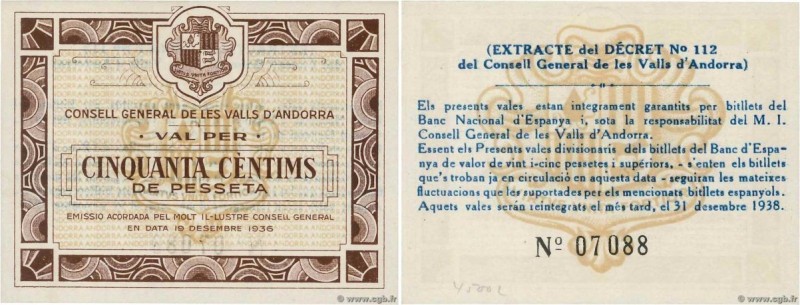 Country : ANDORRA 
Face Value : 50 Centims 
Date : 19 décembre 1936 
Period/Prov...