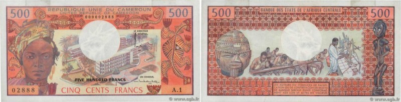 Country : CAMEROON 
Face Value : 500 Francs Petit numéro 
Date : (1974) 
Period/...