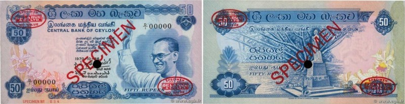 Country : CEYLON 
Face Value : 50 Rupees Spécimen 
Date : 26 octobre 1970 
Perio...