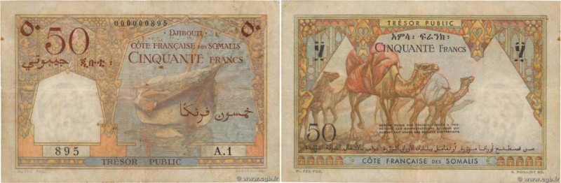 Country : DJIBOUTI 
Face Value : 50 Francs Petit numéro 
Date : (1952) 
Period/P...