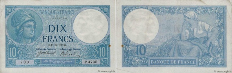 Country : FRANCE 
Face Value : 10 Francs MINERVE 
Date : 11 décembre 1917 
Perio...