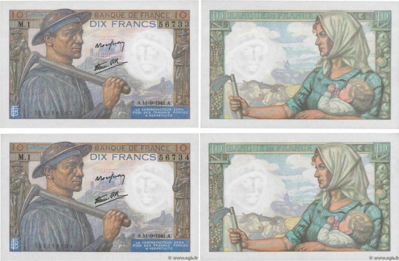Country : FRANCE 
Face Value : 10 Francs MINEUR Consécutifs 
Date : 11 septembre...