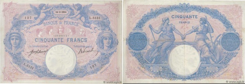 Country : FRANCE 
Face Value : 50 Francs BLEU ET ROSE 
Date : 14 mars 1914 
Peri...
