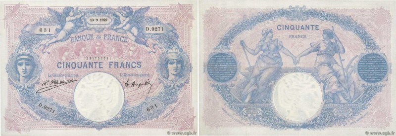 Country : FRANCE 
Face Value : 50 Francs BLEU ET ROSE 
Date : 13 septembre 1922 ...