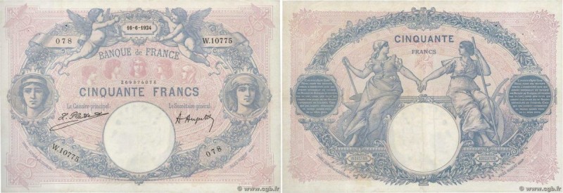 Country : FRANCE 
Face Value : 50 Francs BLEU ET ROSE 
Date : 16 juin 1924 
Peri...