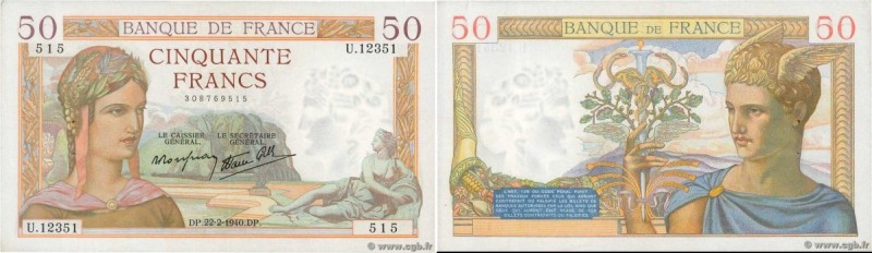 Country : FRANCE 
Face Value : 50 Francs CÉRÈS modifié 
Date : 22 février 1940 
...