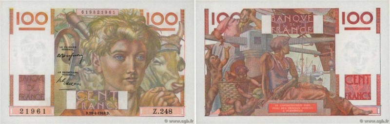 Country : FRANCE 
Face Value : 100 Francs JEUNE PAYSAN 
Date : 29 avril 1948 
Pe...