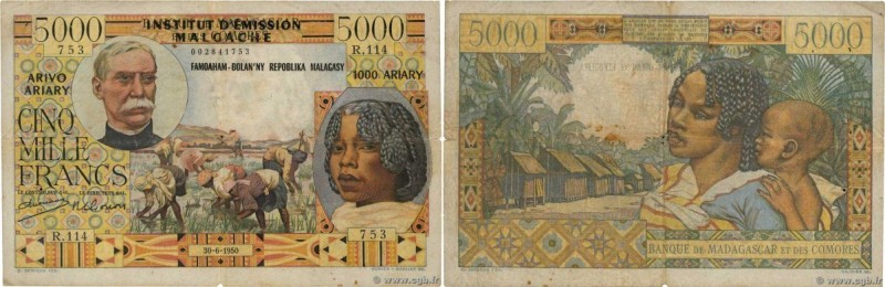 Country : MADAGASCAR 
Face Value : 5000 Francs - 1000 Ariary 
Date : 30 juin 195...