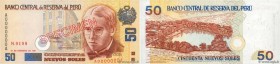 Country : PERU 
Face Value : 50 Nuevos Soles Spécimen 
Date : à& février 1991 
Period/Province/Bank : Banco Central de Reserva Del Peru 
Catalogue ref...