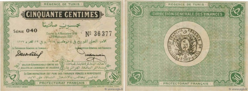 Country : TUNISIA 
Face Value : 50 Centimes 
Date : 04 novembre 1918 
Period/Pro...