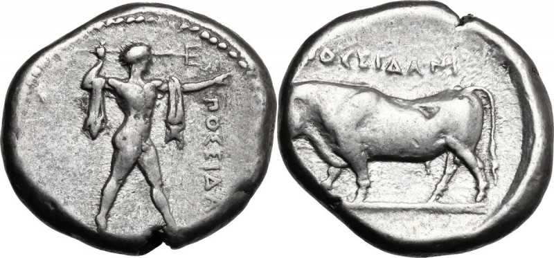 Greek Italy. Northern Lucania, Posidonia. AR Stater, c. 445-420 BC. D/ ΠOΣEIΔA. ...