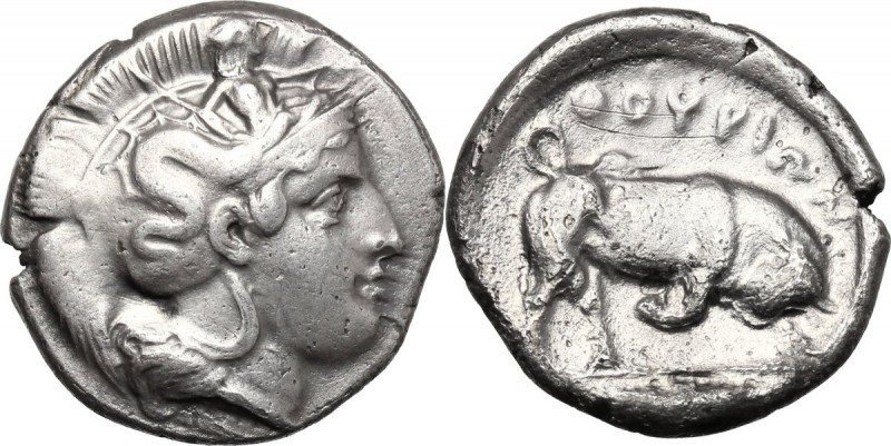 Greek Italy. Southern Lucania, Thurium. AR Stater, circa 400-350 BC. D/ Head of ...