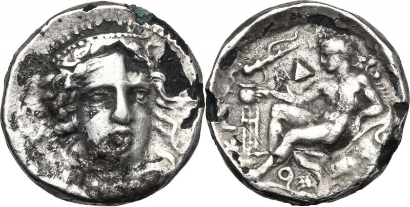 Greek Italy. Bruttium, Kroton. Fourrée Stater, c. 400-325 BC. D/ Head of Hera La...