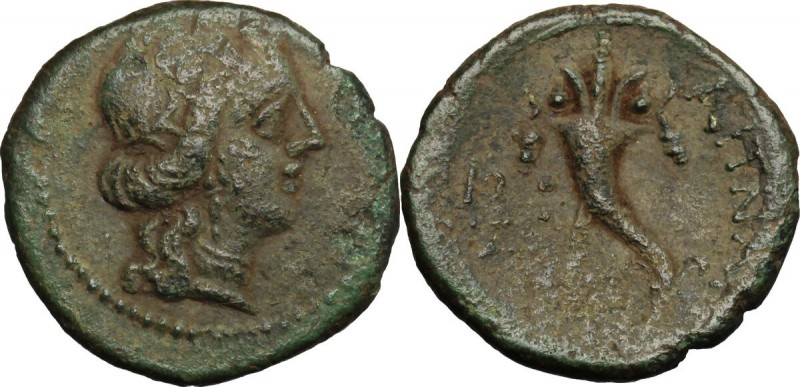 Sicily. Aitna. Roman Rule. AE 17mm, after 212 BC. D/ Head of Persephone right. R...