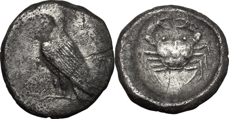 Sicily. Akragas. AR Didrachm, c. 500-495 BC. D/ Sea eagle standing left; traces ...
