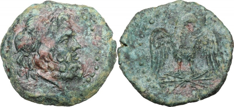 Sicily. Akragas. AE 22 mm. 213-210 BC. D/ Laureate head of Zeus right. R/ Eagle ...
