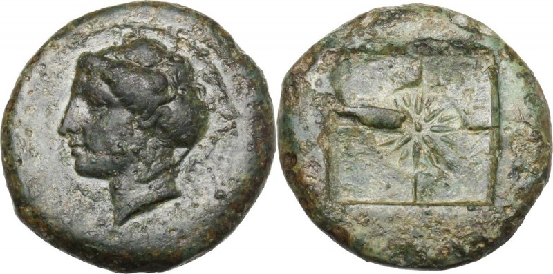 Sicily. Syracuse. AE 18 mm. c. 415 BC. D/ Female head left. R/ Incuse square wit...