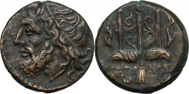 Sicily. Syracuse. Hieron II (275-215 BC). AE 18 mm. D/ Diademed head of Poseidon...