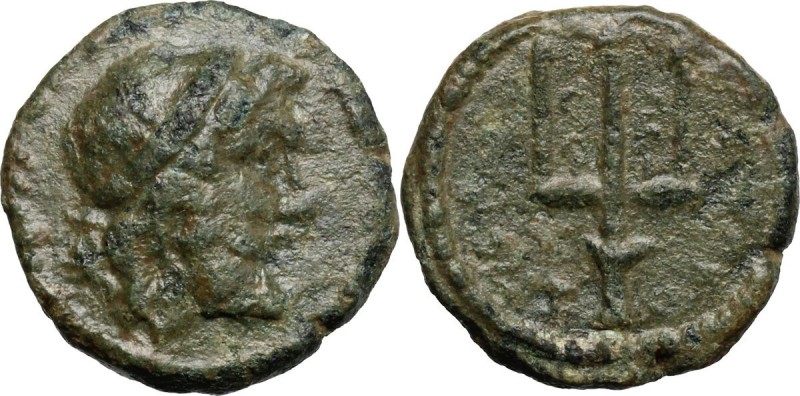 Sicily. Syracuse. Fifth Democracy (214-212 BC). AE 15 mm. D/ Diademed head of Po...