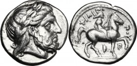 Continental Greece. Kings of Macedon. Philip II (359-336 BC). AR Tetradrachm, Amphipolis mint. Kassander as regent, c. 316-311 BC. D/ Laureate head of...