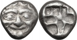 Greek Asia. Mysia, Parion. AR Drachm, 5th century BC. D/ Gorgoneion. R/ Rough square incuse. SNG France 1351-1352; SNG Cop. 256. AR. g. 3.01 mm. 12.60...