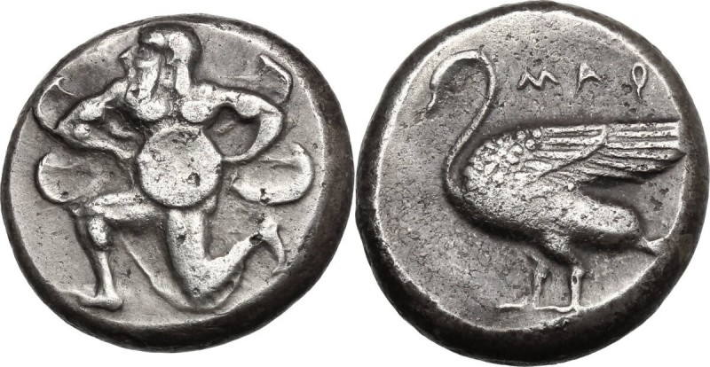 Greek Asia. Cilicia, Mallos. AR Stater, c. 440-390 BC. D/ Winged male figure run...
